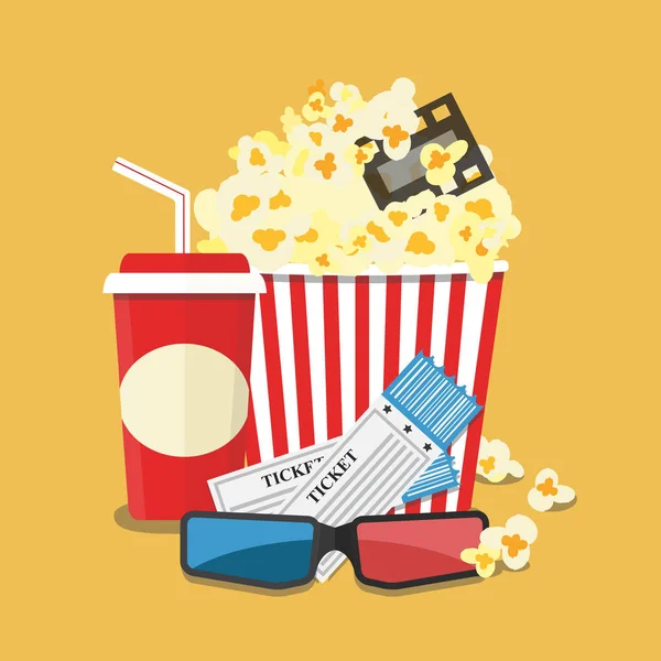 Vectorillustratie. Popcorn en drinken. Film strip grens. Bioscoop — Stockvector