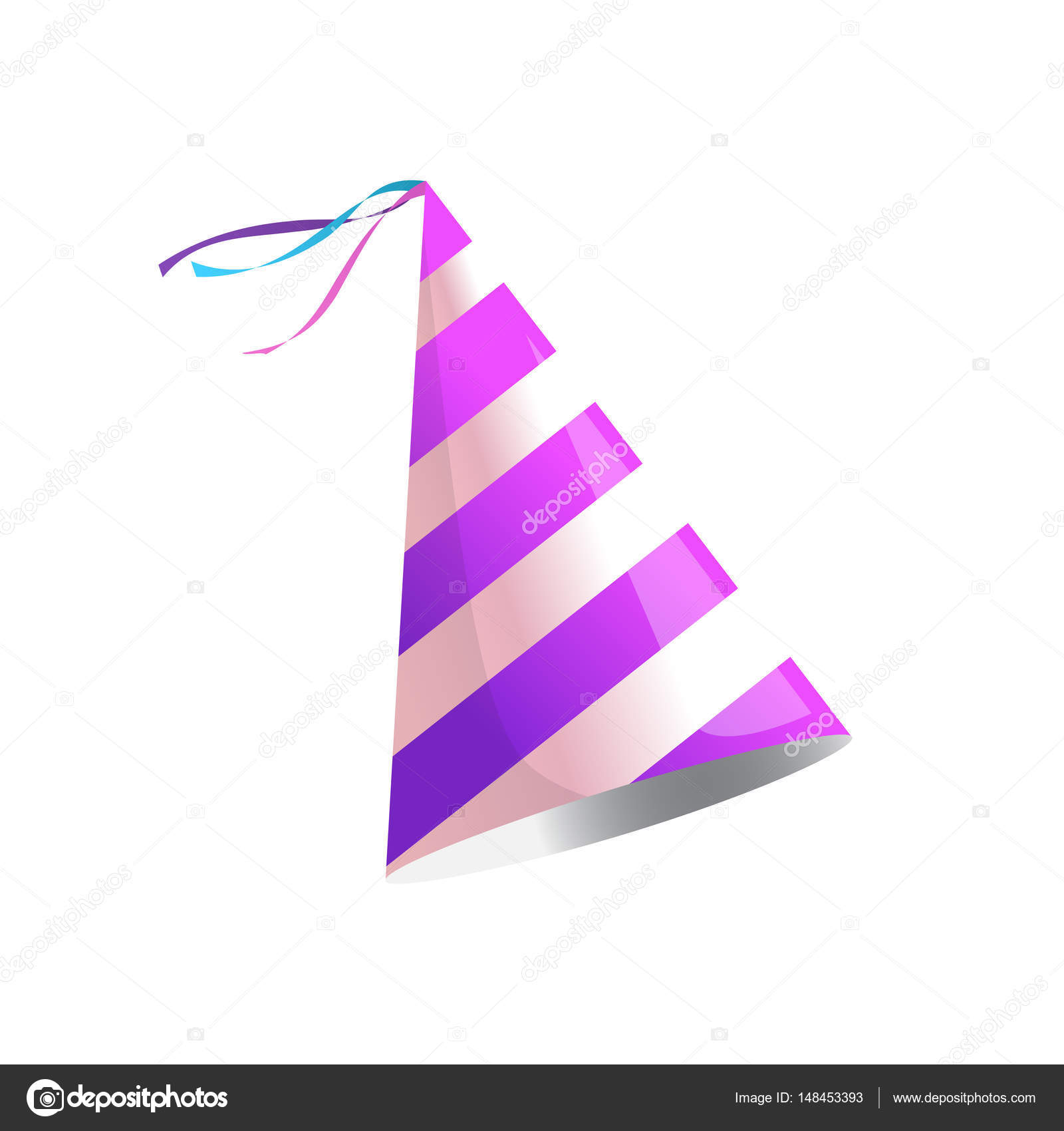Birthday party hat with stripes. Vector isolated illustration. — Stock