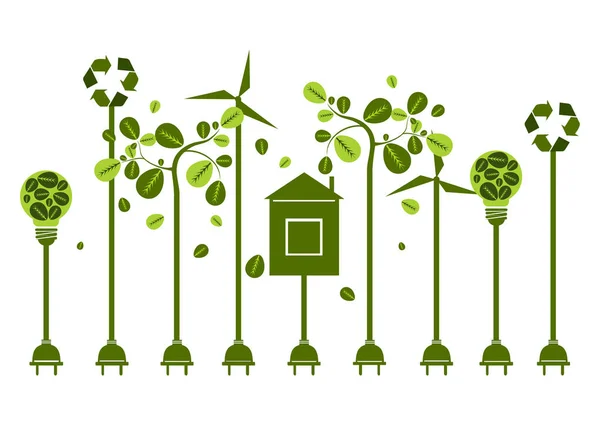 環境にやさしい。リサイクル マークと緑の生態エネルギーの概念 — ストックベクタ