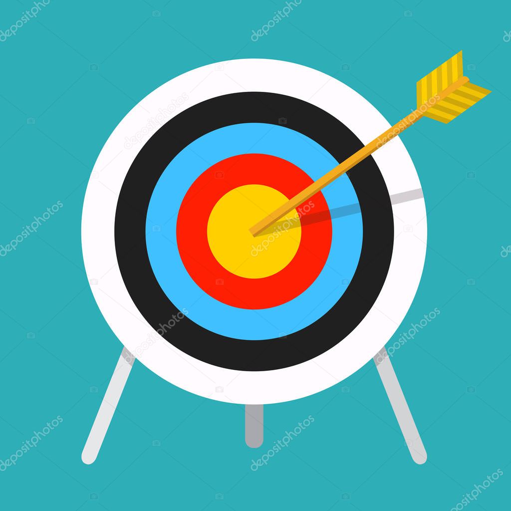 Arrow hitting a target. Business concept.Icon isolated on backgraund