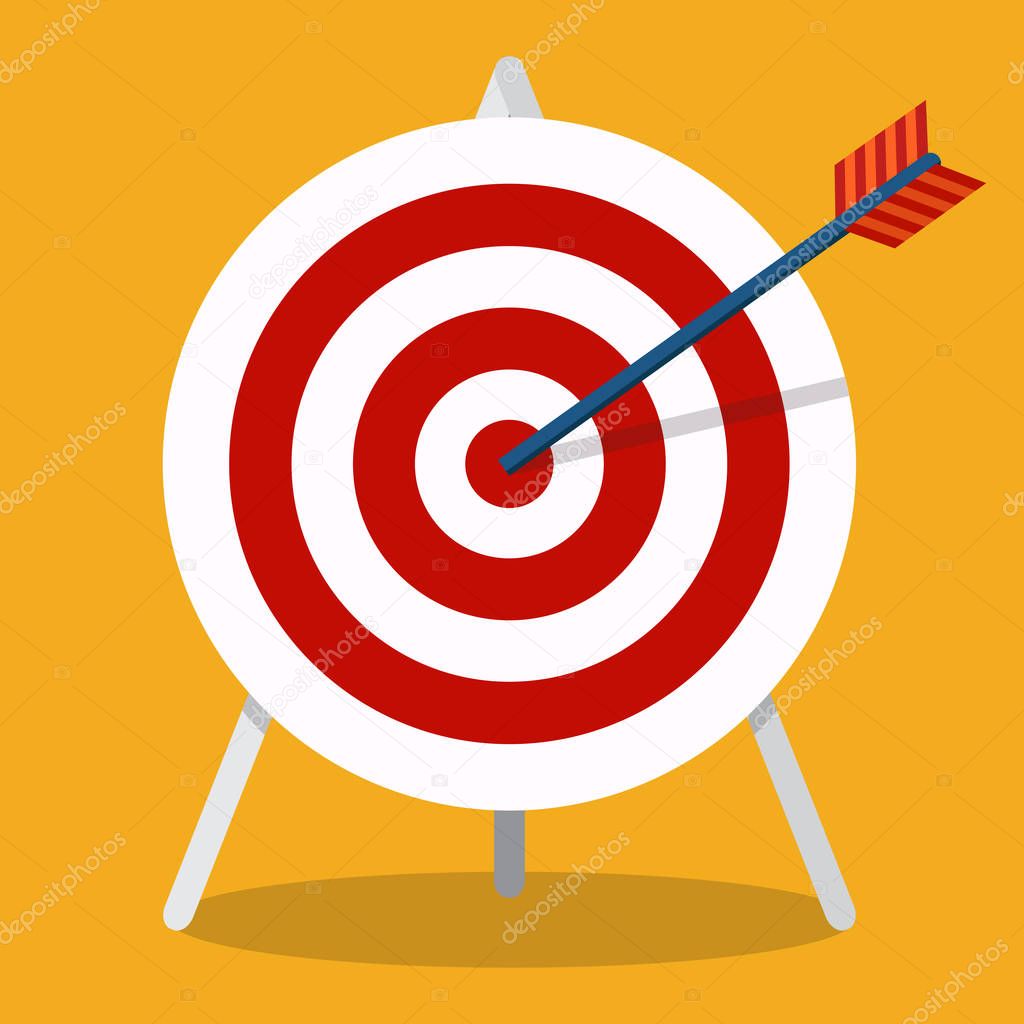 Arrow hitting a target. Business concept.Icon isolated on backgraund