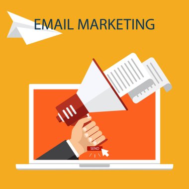 Pazarlama konsept tasarımı, vektör çizim, düz stil e-posta