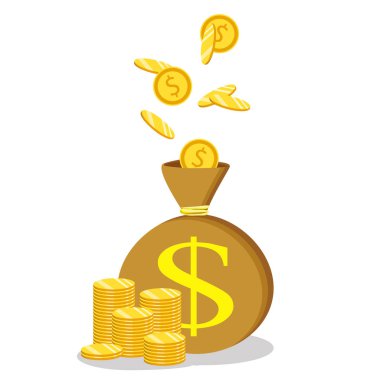 Düz simge vektör çizim. Para tasarrufu ve para çantası kavramı