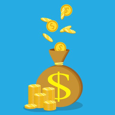 Düz simge vektör çizim. Para tasarrufu ve para çantası kavramı