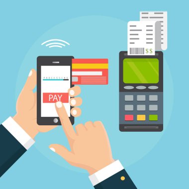  El bir telefon tutarak. Smartphone kablosuz para transferi için pos