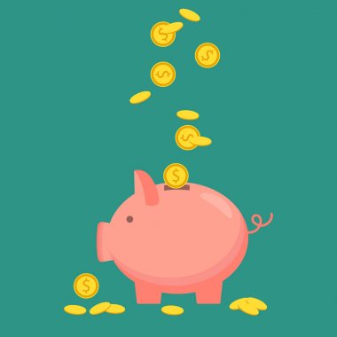 Sikke simge, yalıtılmış düz stil ile Piggy banka. Para kavramı