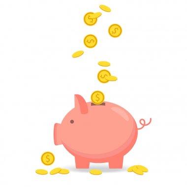 Sikke simge, yalıtılmış düz stil ile Piggy banka. Para kavramı