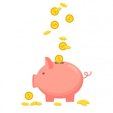 Sikke simge, yalıtılmış düz stil ile Piggy banka. Para kavramı