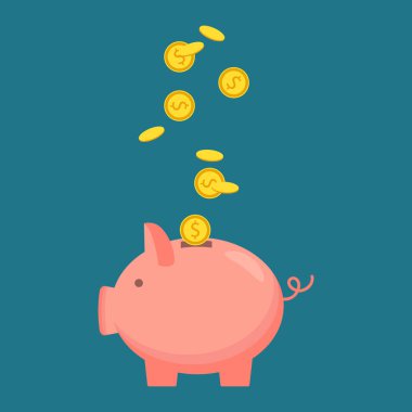 Sikke simge, yalıtılmış düz stil ile Piggy banka. Para kavramı