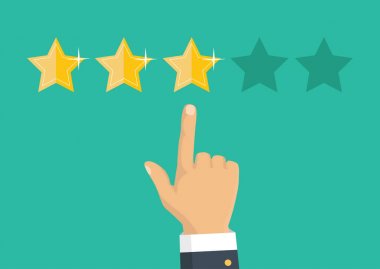 Altın yıldız rating. Geri bildirim, itibar ve kalite kavramı. Vektör