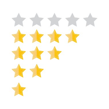 Müşteri inceleme kavramı. Vektör. Altın yıldız rating. Geri bildirim
