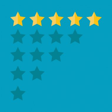 Müşteri inceleme kavramı. Vektör. Altın yıldız rating. Geri bildirim, 