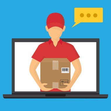 Vektör simge, izometrik adam, teslimat kavramı. Adam ve Me