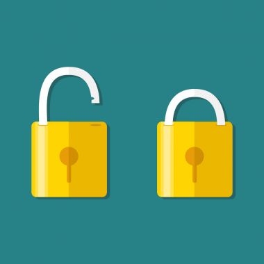 Açık ve kapalı kilitler. Düz stil. Parola kavramı