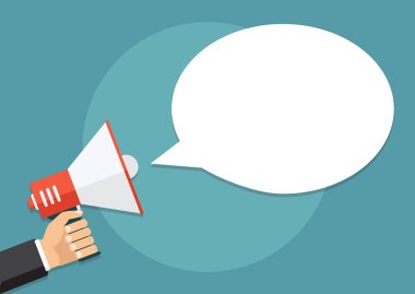 Vektör, eps10, illüstrasyon. El tutarak bir megafon, düz tasarım