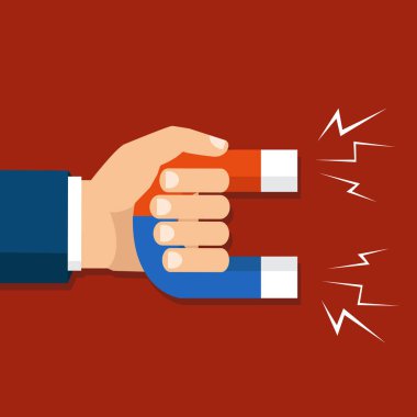 Bir mıknatıs tutan eller. Vektör çizim, düz stil