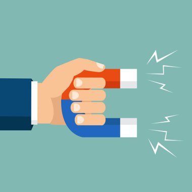 Bir mıknatıs tutan eller. Vektör çizim, düz stil