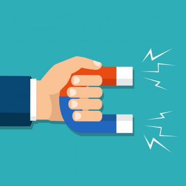 Bir mıknatıs tutan eller. Vektör çizim, düz stil