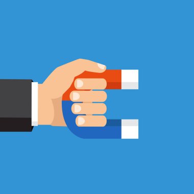 Bir mıknatıs tutan eller. Vektör çizim, düz stil