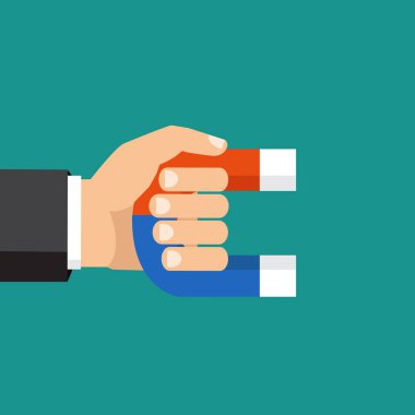 Bir mıknatıs tutan eller. Vektör çizim, düz stil