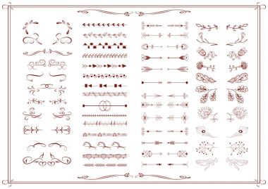 Vektör kümesi süslü çerçeveleri ve kaydırma öğelerini