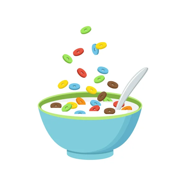 Cuenco de cereales con leche, batido aislado sobre fondo blanco . — Vector de stock