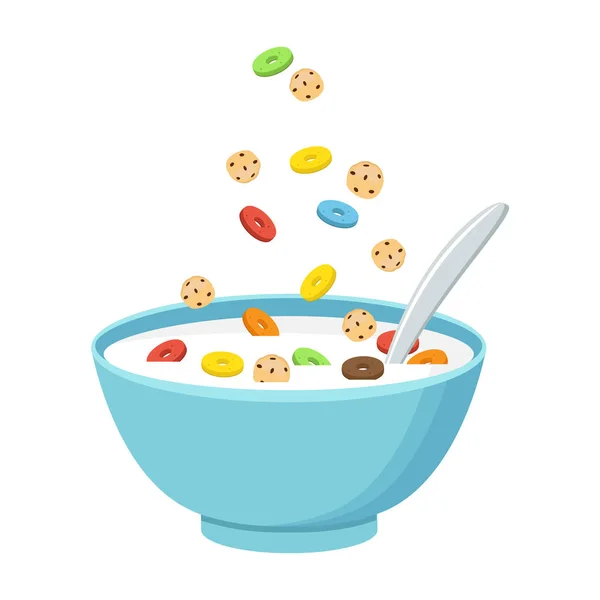 Cuenco de cereales con leche, batido aislado sobre fondo blanco . — Vector de stock