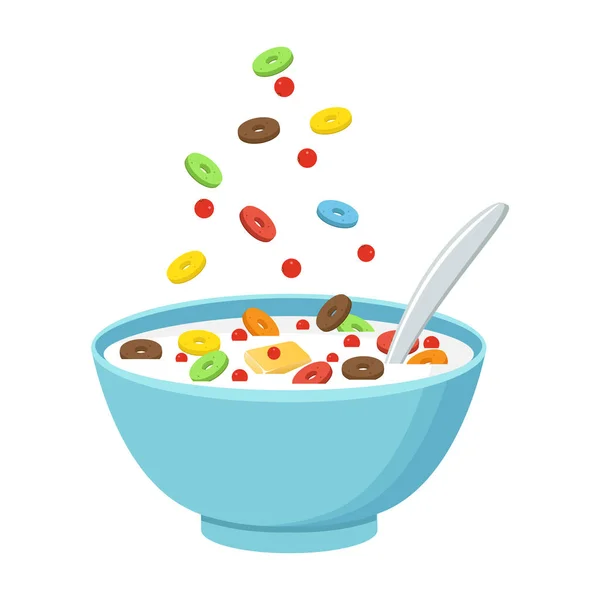 Cuenco de cereales con leche, batido aislado sobre fondo blanco . — Vector de stock