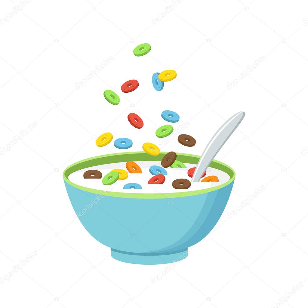 Cereal bowl with milk, smoothie isolated on white background.