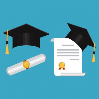 Akademik mezuniyet kep üzerinde arka izole. Vektör