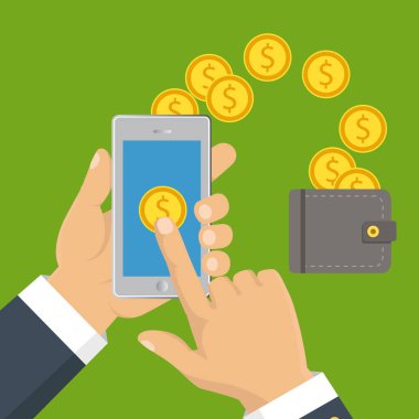 Vektör düz çizim. Düz çizgi film tarzı. Para gönder