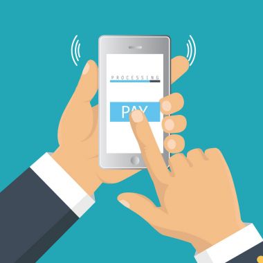 Mobil ödeme kavramı. El bir telefon tutarak. Smartphone kablosuz