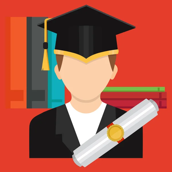 Um graduado de uma faculdade ou escola no chapéu de um graduado —  Vetores de Stock