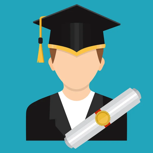 Um graduado de uma faculdade ou escola no chapéu de um graduado —  Vetores de Stock