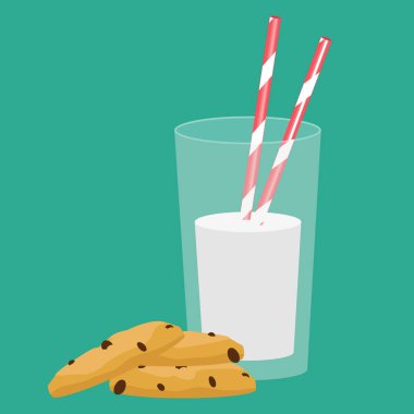 Kahvaltı. Vektör çizim. Bardak süt ve kurabiye.