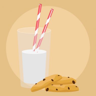 Kahvaltı. Vektör çizim. Bardak süt ve kurabiye.