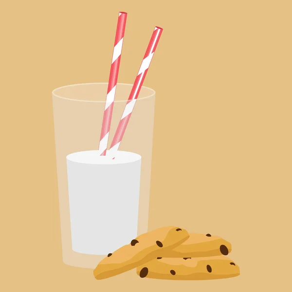 Snídaně. Vektorové ilustrace. Sklenice mléka a soubory cookie. — Stockový vektor
