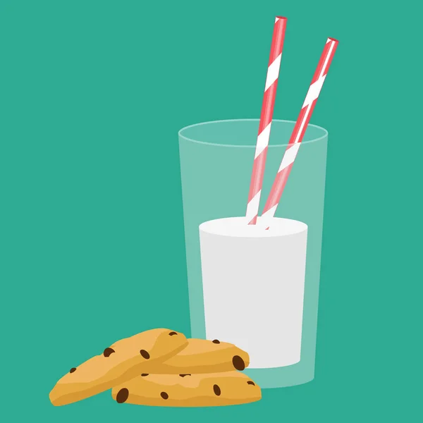 Petit déjeuner. Illustration vectorielle. Verre de lait et biscuits . — Image vectorielle
