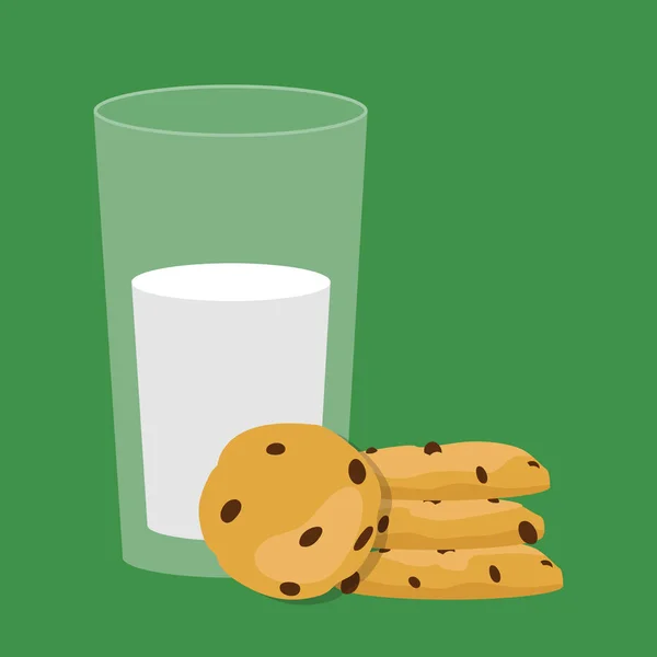 Verre de lait et biscuits. Petit déjeuner. Illustration vectorielle — Image vectorielle