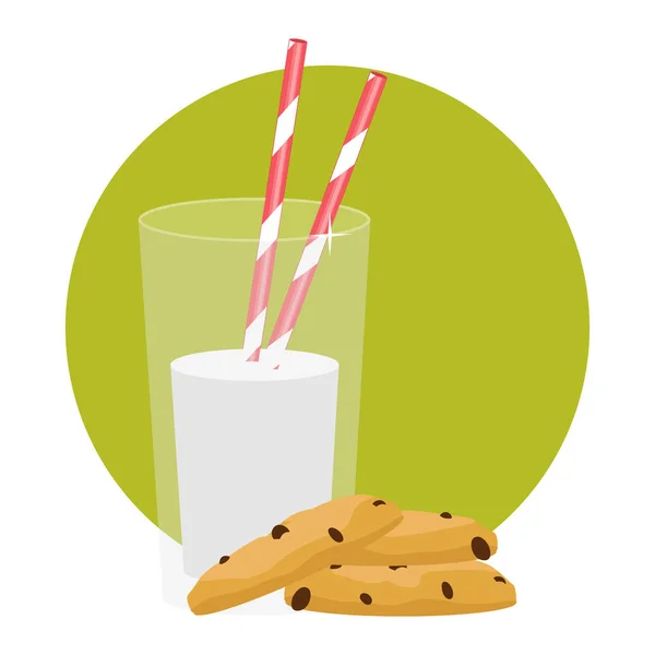 Bicchiere di latte e biscotti. La colazione. Illustrazione vettoriale — Vettoriale Stock