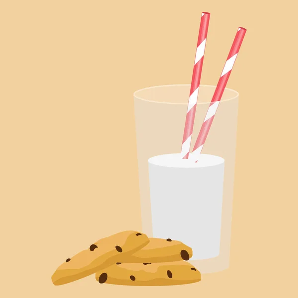 Sklenici mléka a soubory cookie. Snídaně. Vektorové ilustrace — Stockový vektor