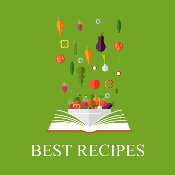 Livro de receitas, livro de receitas, melhores receitas. Vegetariano, comer saudável — Vetor de Stock
