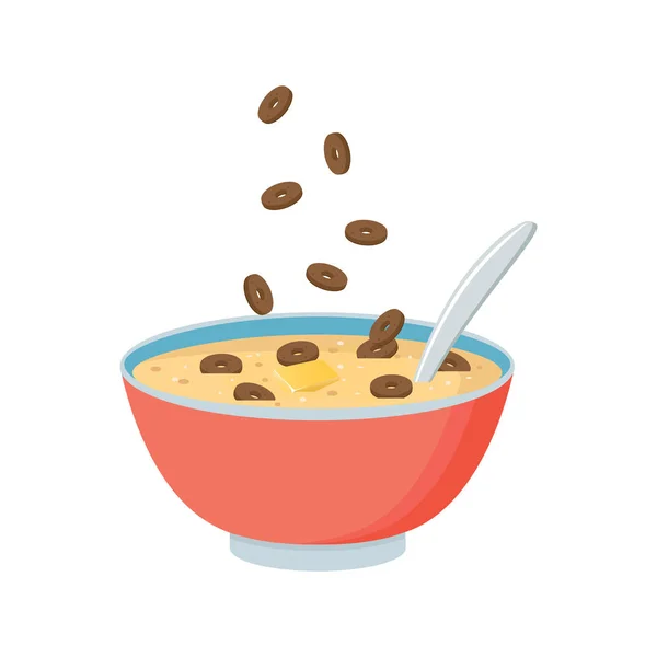 Cuenco de cereales con leche, batido aislado sobre fondo blanco — Vector de stock