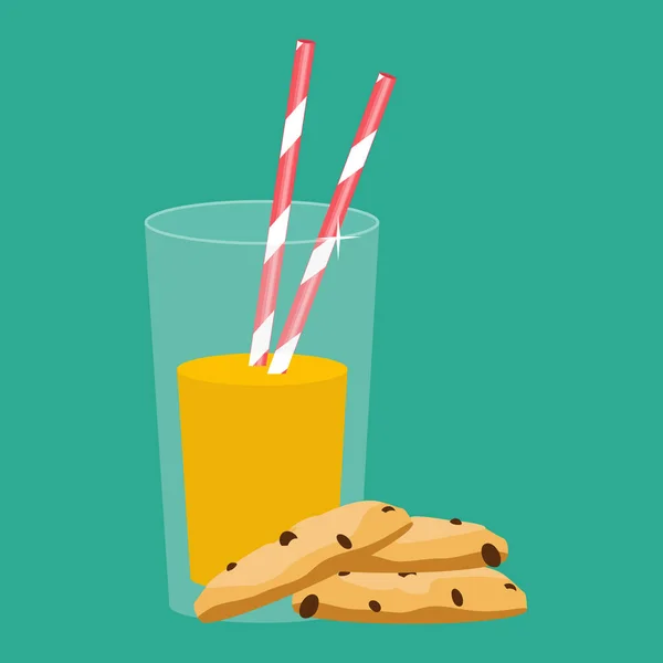 Orangensaft im Glas und Kekse. Symbol des Frühstücks isoliert — Stockvektor