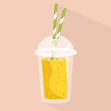 Çizgi film yüzlü şeffaf plastik bardakta. Vektör