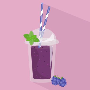 Çizgi film yüzlü şeffaf plastik bardakta. Vektör