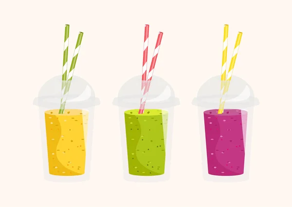 Smoothie met verschillende smaken, weg te nemen. Gezond vers sap — Stockvector