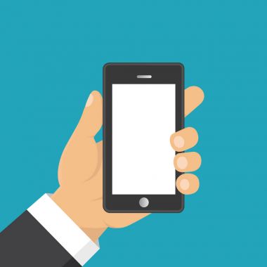 El tutma akıllı telefon. İş kavramı, düz tasarım, vektör