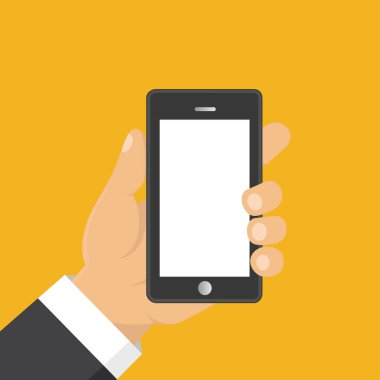 El tutma akıllı telefon. İş kavramı, düz tasarım, vektör