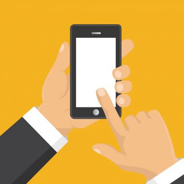 El tutma akıllı telefon. İş kavramı, düz tasarım, vektör